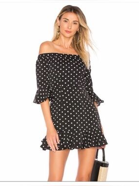 NWT SUPERDOWN Faye Dress
Black + white Polkadot
Drop shoulder + ruffles
Size XS